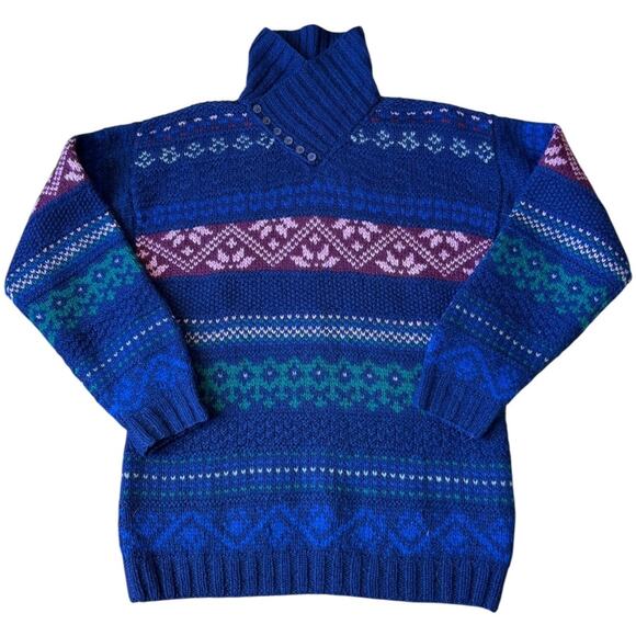 Vintage SKYR Shetland Wool Fair Isle Sweater Blue Purple Nordic Small to medium - Picture 2 of 15